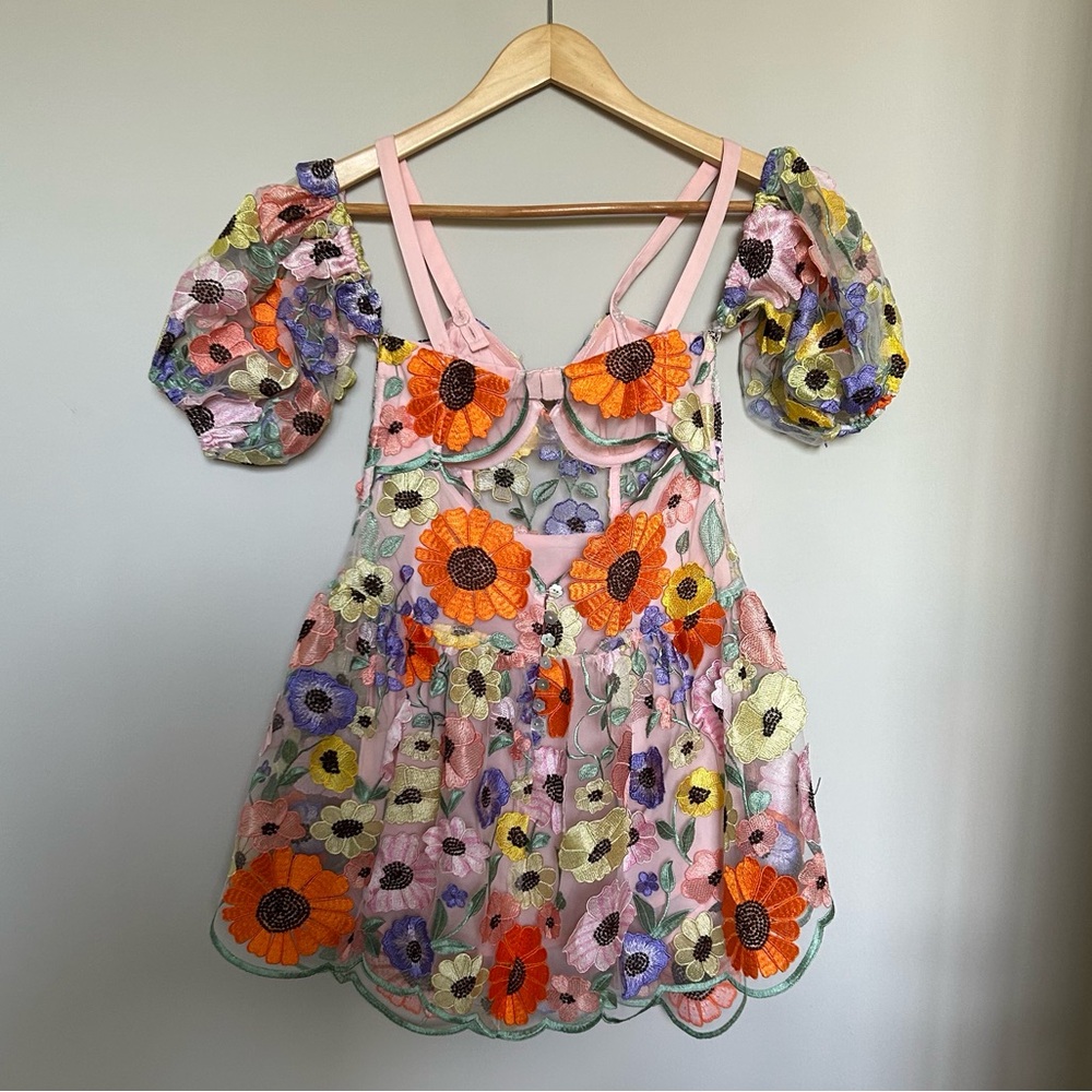 For Love & Lemons Prato Floral Mini Dress in Multi - Picture 8 of 14